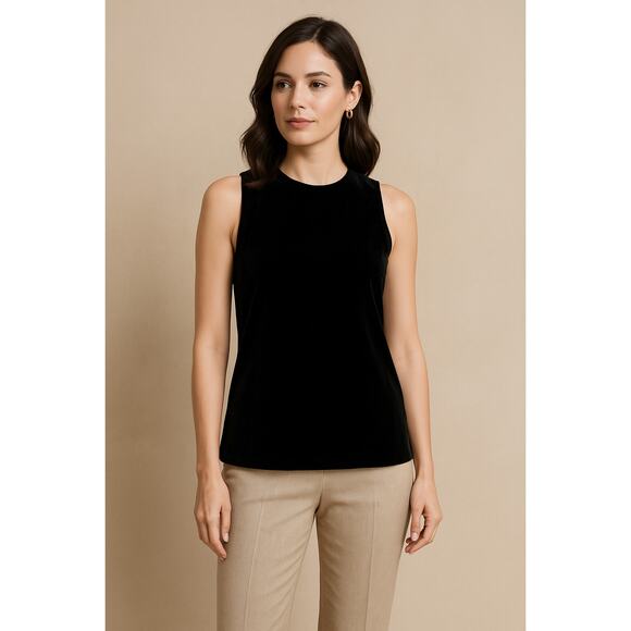 Alfred Sung Velvet High Neck Flare Tank Top Small Black Vintage Formal Old Money - Picture 1 of 8